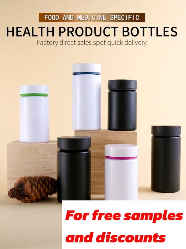 Frasco de plástico transparente de alta gama para dulces y galletas, botella de plástico para medicina blanca, botella de relleno para productos químicos, tableta