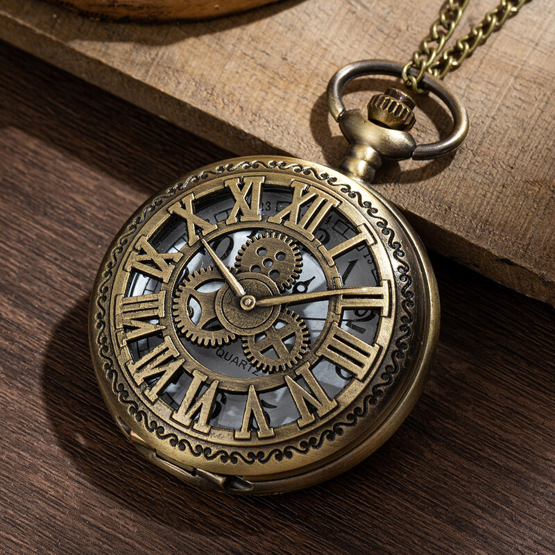 Reloj de bolsillo con colgante de collar para mujer, vintage reloj de bolsillo, estilo clásico para niño, engranaje ahuecado, figura Romana