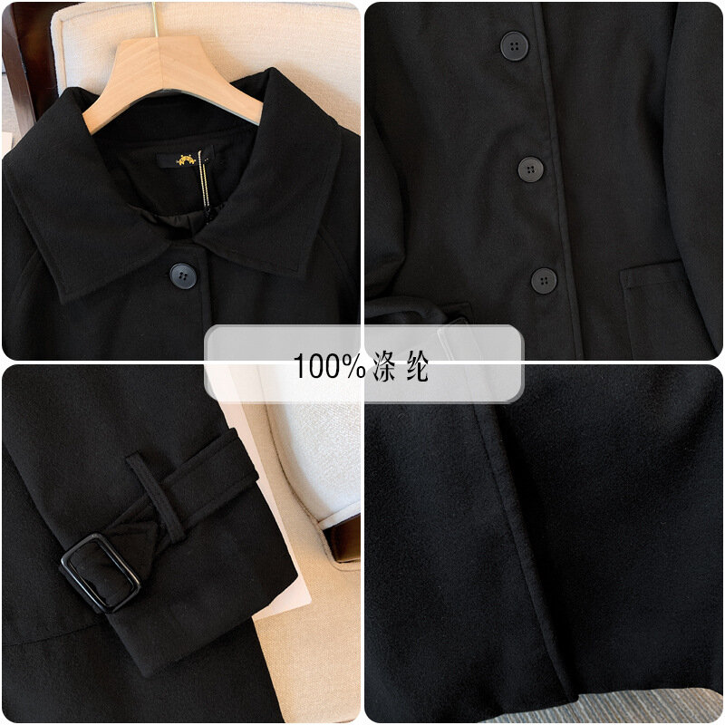 Женское шерстяное пальто, Осень-зима 2023, повседневная однобортная черная верхняя одежда с длинным рукавом, пальто женское, размеры 5xl, 6xl, 7xl, 8xl, 9xl
