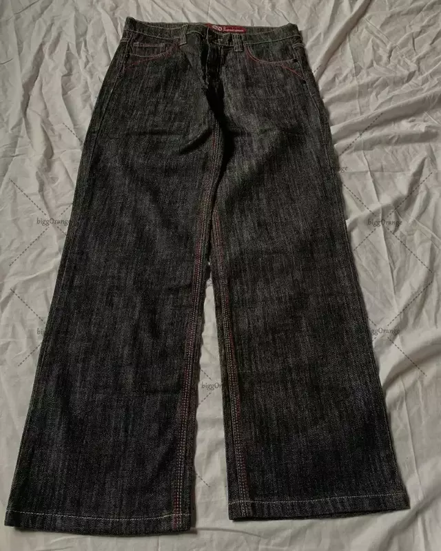 Pantalones vaqueros bordados con letras de retales para hombre, jeans góticos Harajuku, moda de pierna ancha, pantalones casuales retro y2k, calle alta americana