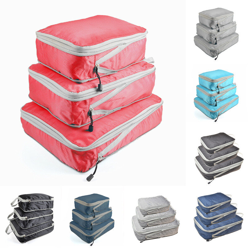Set di borse portaoggetti comprimibili cubo da imballaggio a compressione in tre pezzi organizzatore per bagagli da viaggio organizzatore pieghevole per borse da viaggio