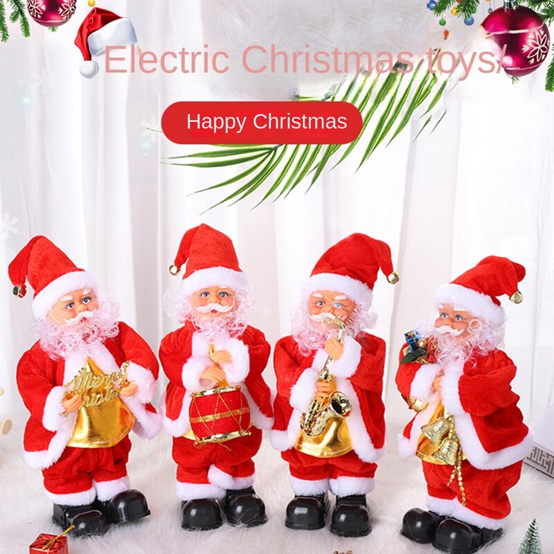 Christmas Electric Santa Claus Toys Kids Cartton Musical Instruments with Music Xmas Doll Decoration Gift for Children