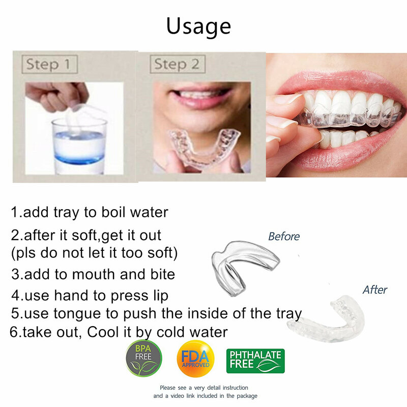 2 Dental Oral Hygiene Customized Moldable Mouth Night Guard for Teeth Grinding Bruxism Sport Athletic Whitening Tray Braces