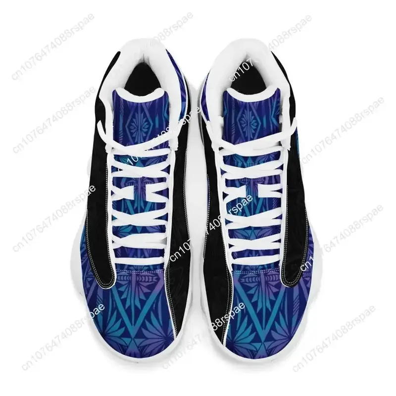 Sepatu olahraga basket pria, sepatu olahraga basket pria Logo tim olahraga bola kustom, sepatu lari gaya gerbang Tribal boy Polynesian biru