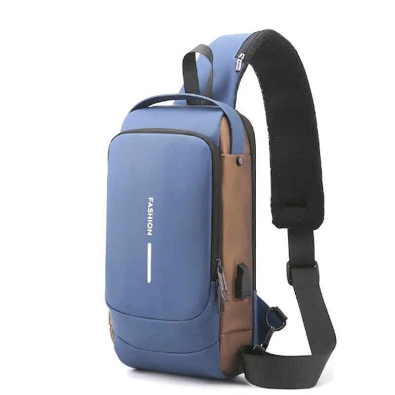 Travel Shoulder Bag Men Password Lock Motorcycle Bag Waterproof Sports Chest Bag Anti-theft Crossbody Bag For Men USB Charging
