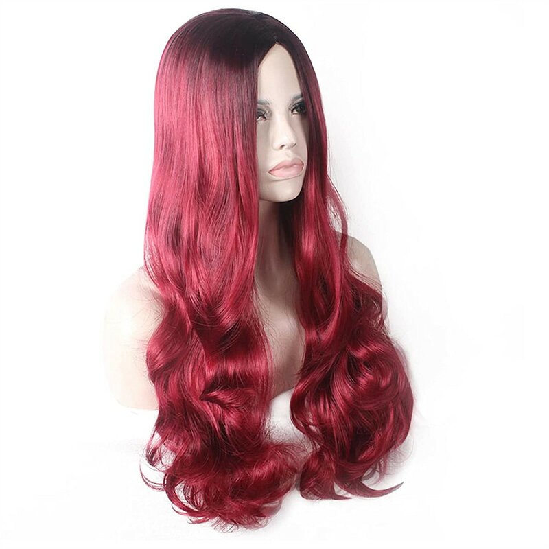 Длинные волнистые парики бордового цвета с градиентом, парик для косплея винного центра, парик для ежедневной свидания, синтетические волосы, Термостойкое волокно