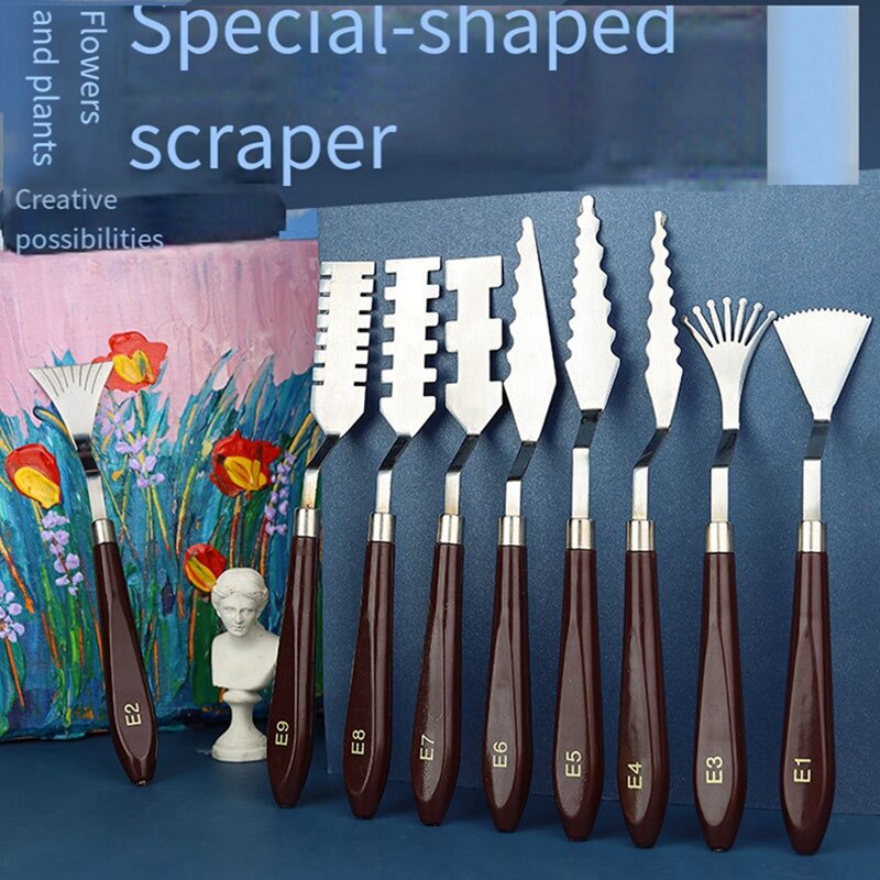 9PCS Professional Palette Scraper Set Spatula Palette Knife Painting Mixing Scraper Set