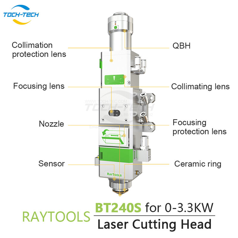 Raytool-رأس القطع بالليزر الليفي ، عدسة التركيز التلقائي ، منخفضة الطاقة ، BT240S ل 0-3kW ، QBH Metal ، F125 مم ، 150 مللي متر ، 200 مللي متر