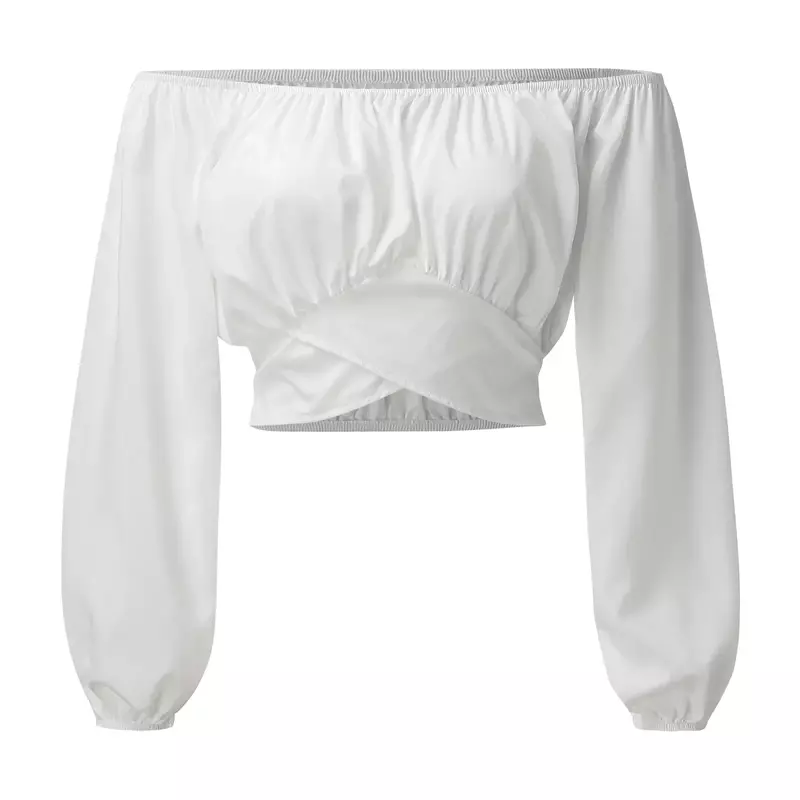 Soild Short Tops Bluse für Frauen niedlich schulter freie Langarm hemden Mode reine Farbe Crop Top Damen Bluse блузка женская