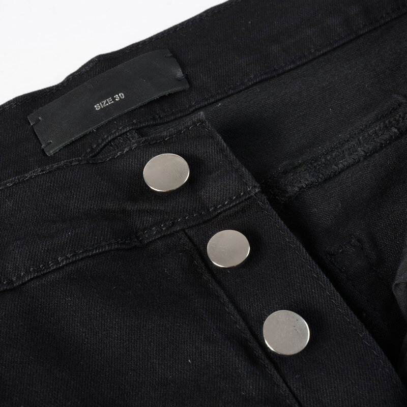 High Street Fashion Men's Jeans Elastic Retro Tight Split Black Grey Jeans Men's Patch Panel Designer Hip Hop Brand Pants hombre