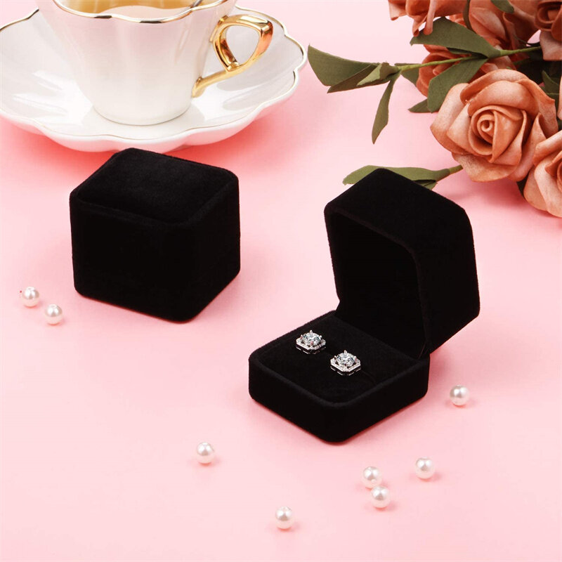 Velvet Ring and Earring Box Case for Wedding Engagement, Small Jewelry Packaging Holder, Storage Display Organizer, Promise Sale