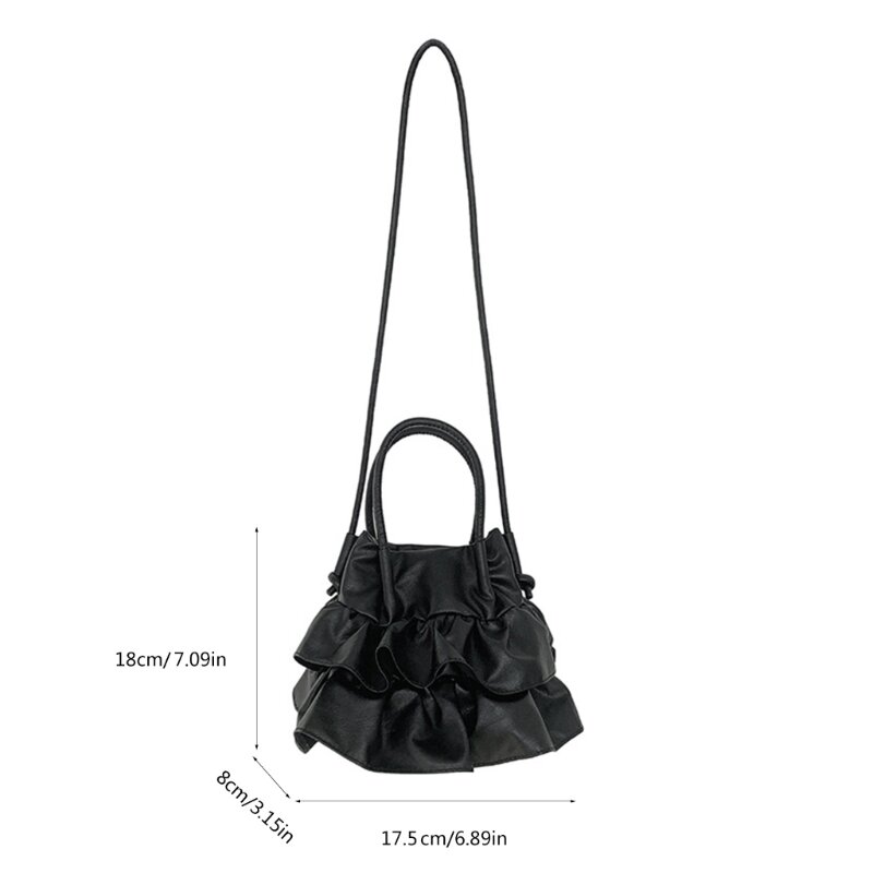 Fashionable Korean Pleated Crossbody Bag PU Leather Shoulder Purse Bucket Bag Suitable for Fashion Individuals