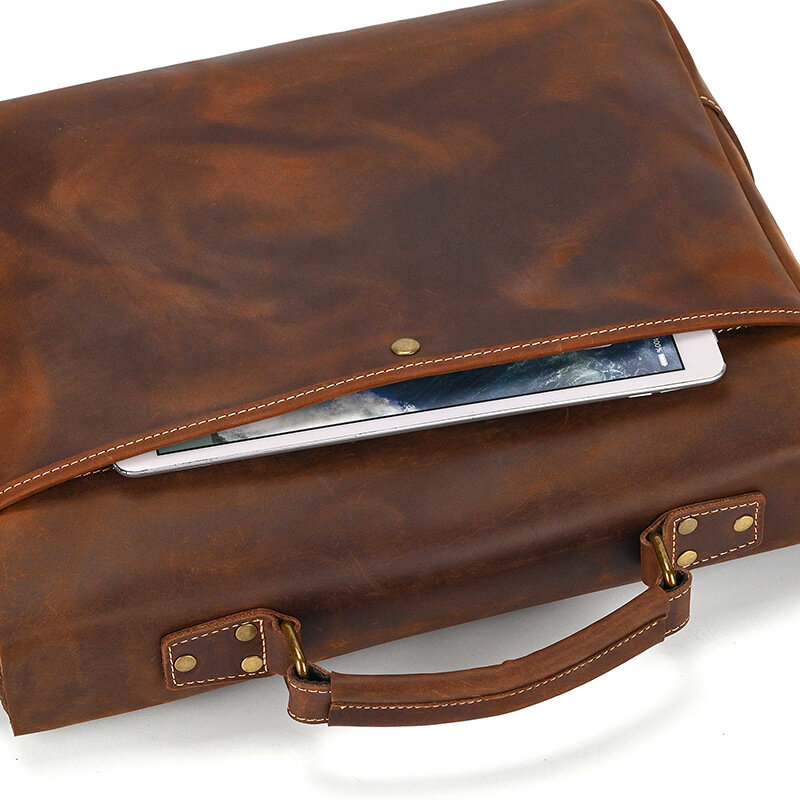 Vintage Men's Crazy Horse Leather Cowhide Briefcase Shoulder Bag