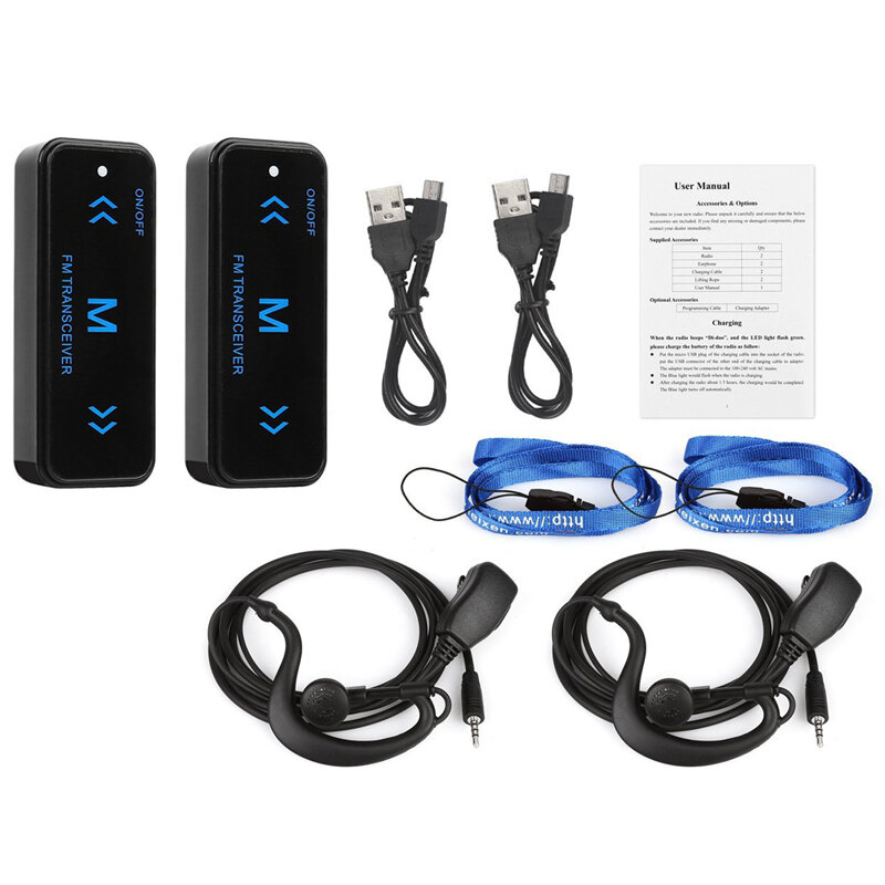 Mini Walkie Talkie, 2-Way Radio, Transceiver 3W, Earpiece Headset, Earmuff, USB Powered, 1.86-0.62 Mile Distância, 400-470MHz, Novo