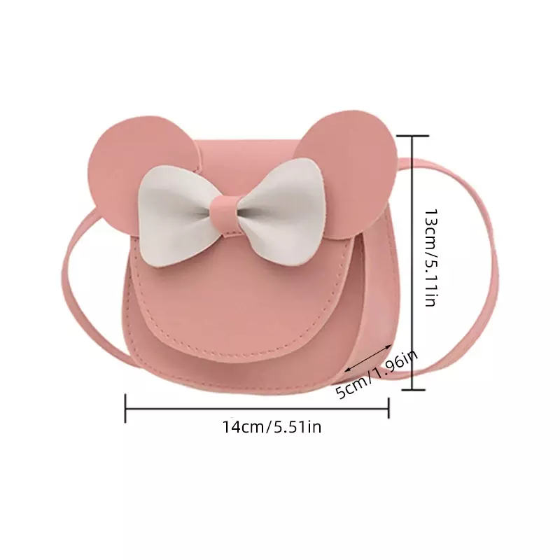 Cartoon Mouse Bow Messenger Bag para bebê, couro PU, Cute Candy Color, Shoulder Crossbody Bag para crianças, Princess Coin Purse para crianças, menina