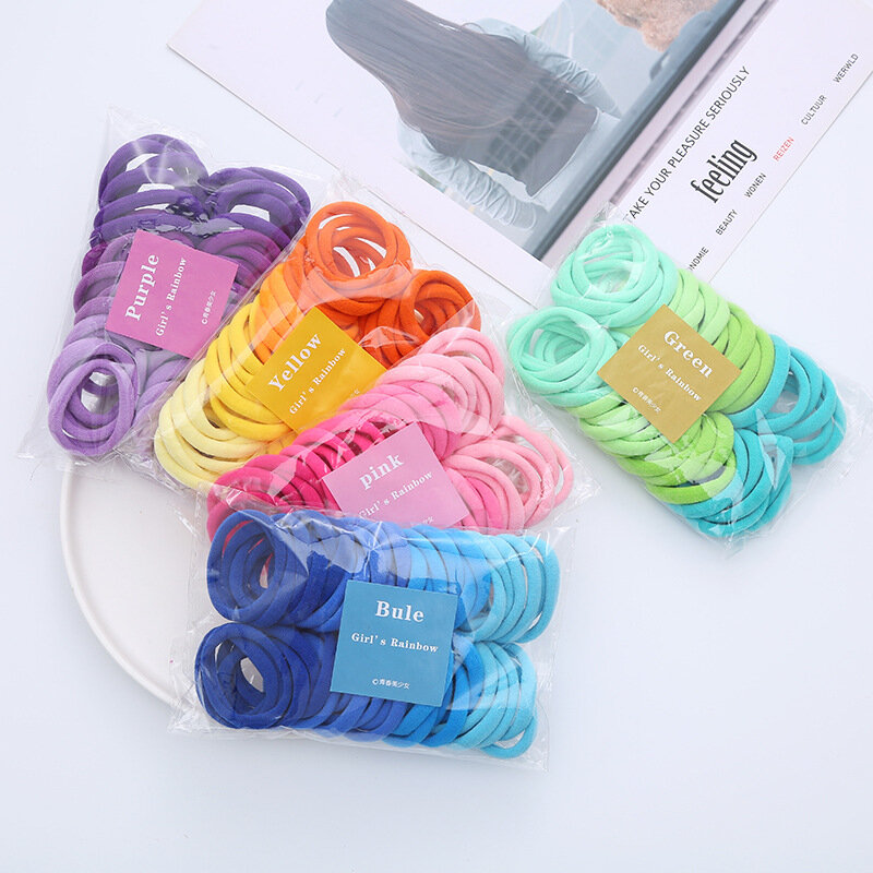 Gradient Seamless Elastic Rubber Band for Children and Adults with A Ponytail Fixed Base and Anti Slip Female Hair Rope  50Pcs