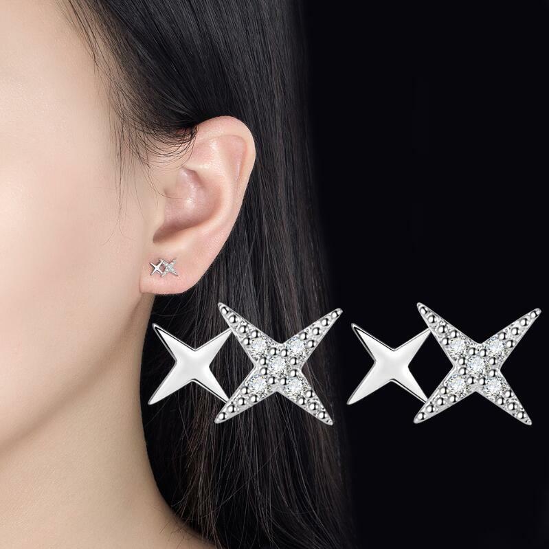 Trendy Sparkling Zircon Star Stud Earrings For Wome Party Fashion Jewelry Real 925 Sterling Silver Accessories Gift