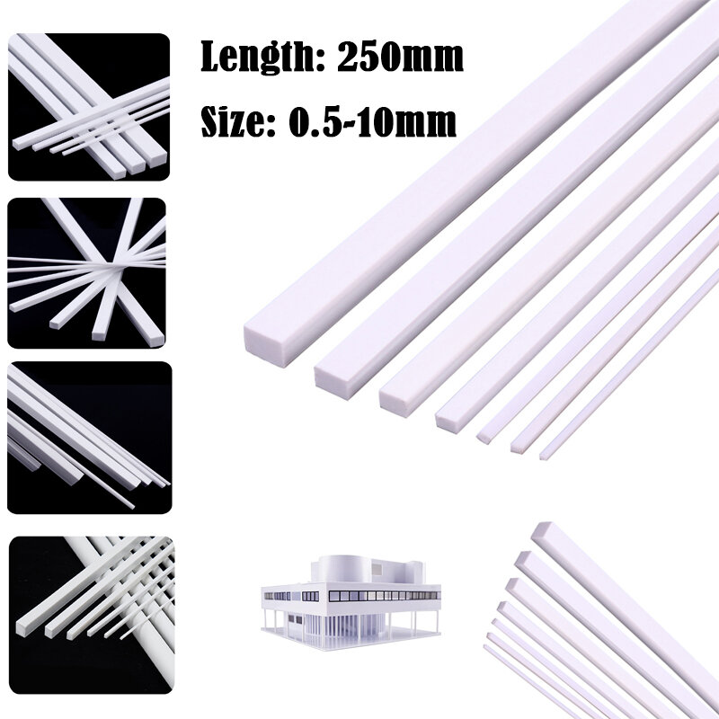 ABS plástico vara vara para arquitetura modelo fazendo, branco redondo ou quadrado, material modelo, acessórios de bricolage, corte suprimentos