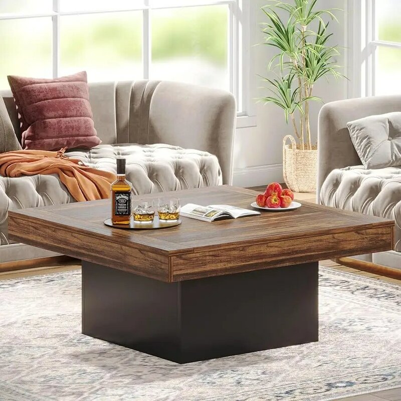 Tribe signs Couch tisch quadratisch LED Couch tisch aus Holz niedriger Couch tisch für Wohnzimmer rustikal braun & schwarz