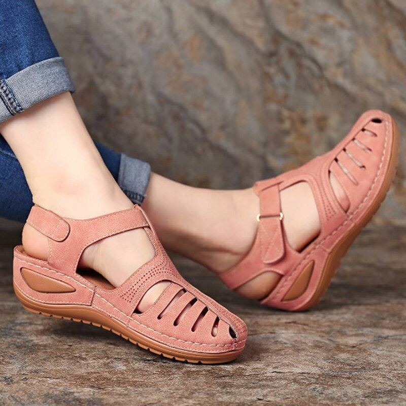 รองเท้าแตะสำหรับผู้หญิงรองเท้าที่รองปุ่มหัวแม่เท้าฤดูร้อนรองเท้าส้นตึกรองเท้าวัลกาไนส์แบบลิ่ม