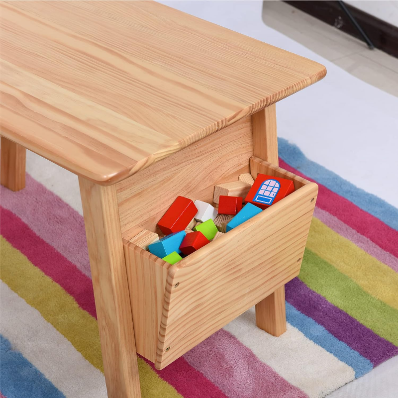 KRAND 어린이용 단단한 나무 테이블 및 의자 2 개 세트, 보관 책상 및 의자 세트, 어린이 유아 활동 테이블