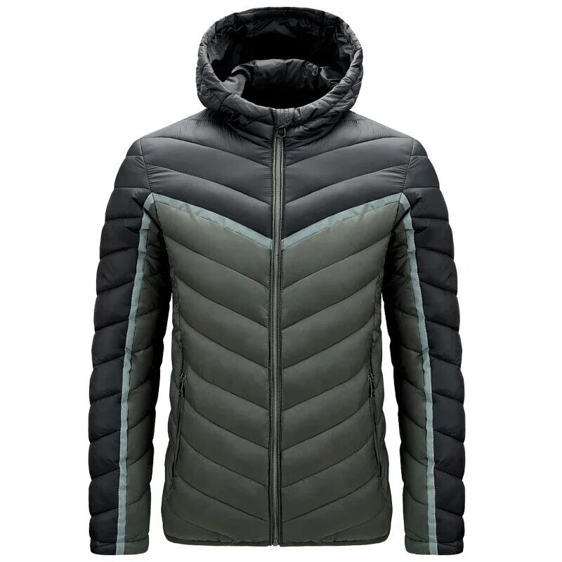 Jaket anti air hangat untuk pria, jaket parka berkerudung tebal, jaket katun kasual ramping musim gugur dan dingin 2024