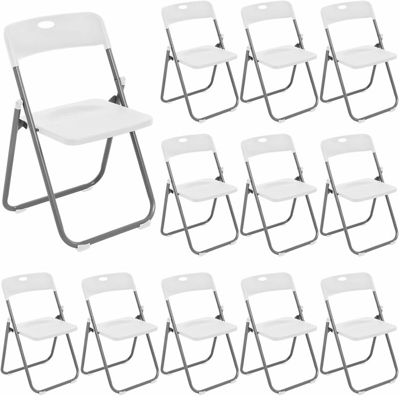 Cadeira plástica dobrável empilhável com capacidade de 330lb, Metal portátil dobrável cadeiras de eventos, 12 Pack
