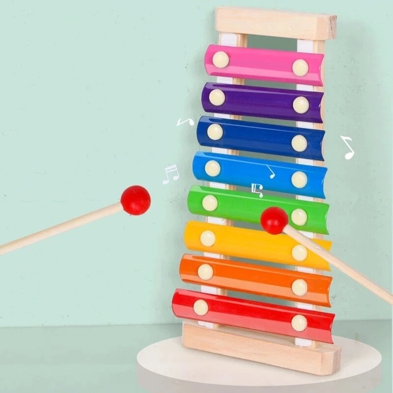 Baby Eight Tone Percussion Qin Thread Through Clock Rainbow Tower quattro Set di giocattoli Puzzle a forma di vite senza fine con piastra a forma di colonna