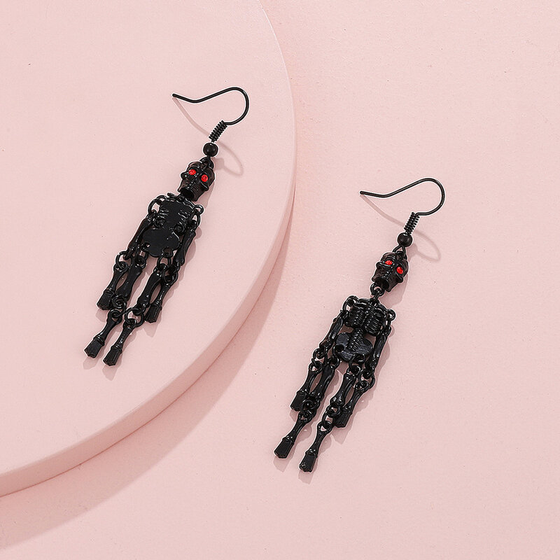 Gothic Human Skeleton Head Dangle Earrings for Women Dark Exaggerated Hollow Ghost Bone Halloween Accessories Fashion Jewelry