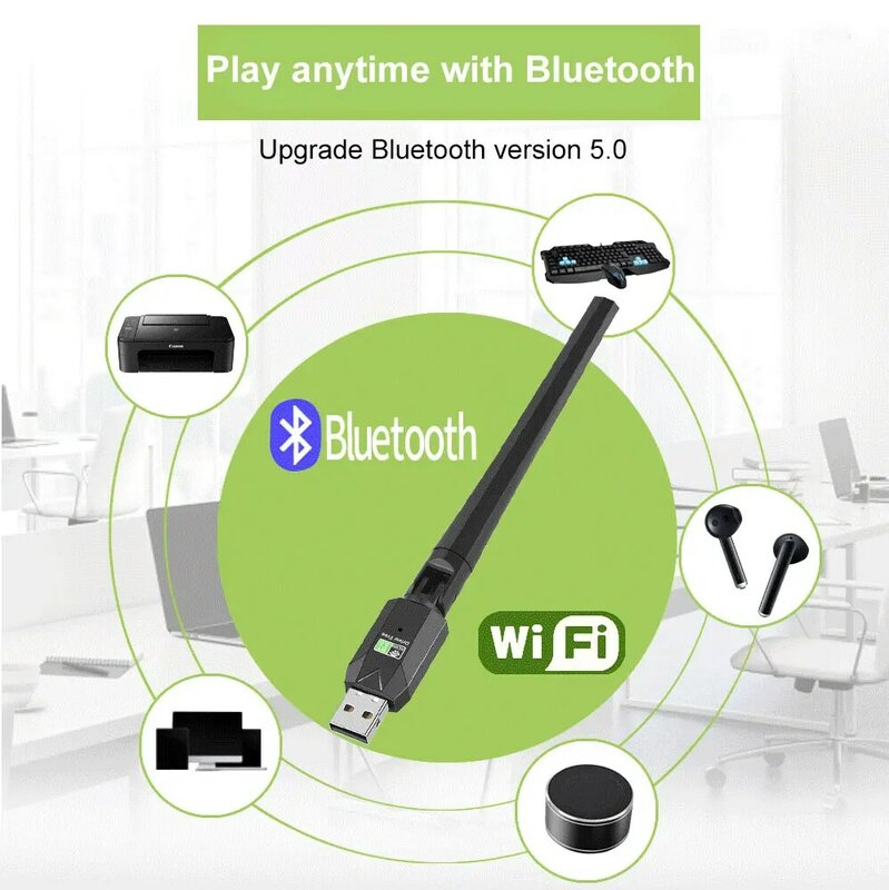 Adaptor Wifi Dual Band 600Mbps USB Bluetooth 5.0, Dongle antena USB jaringan Ethernet penerima kartu untuk PC