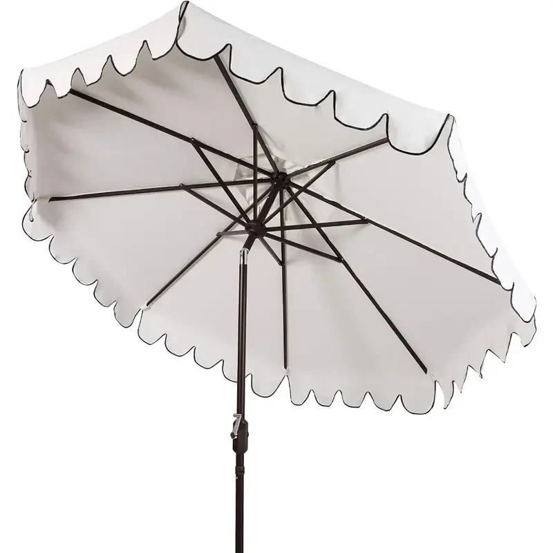 Sunshade Umbrella, Venice Navy and White Single Scallop Crank Outdoor Push Button Tilt Umbrella, 9Ft Patio Umbrella
