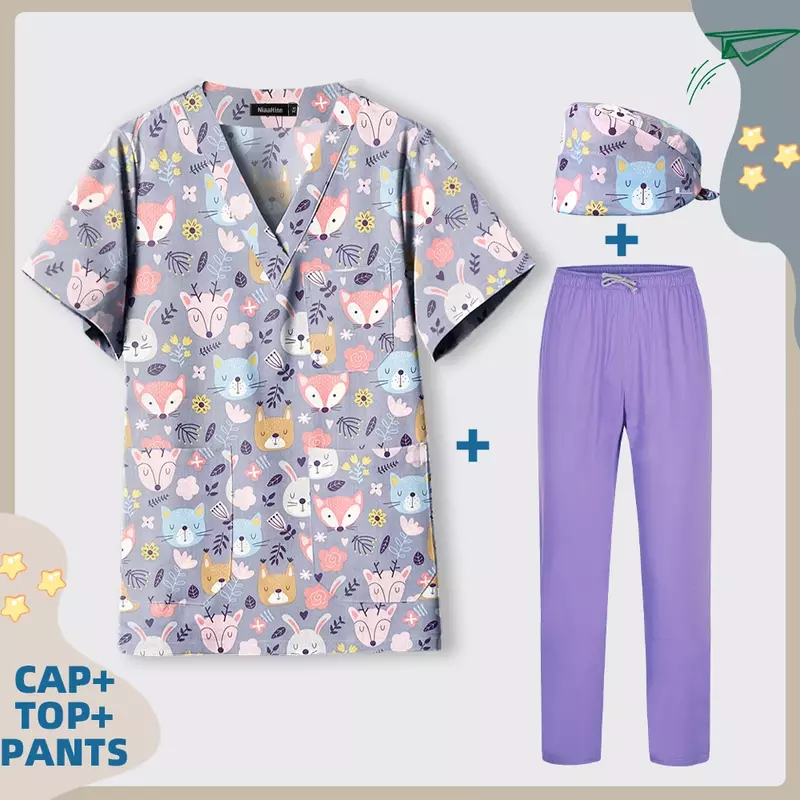 Пылезащитная одежда для зоомагазина унисекс, блузка с рисунком животных, медицинская униформа, рабочая одежда для медсестер и врачей, спа-рубашки