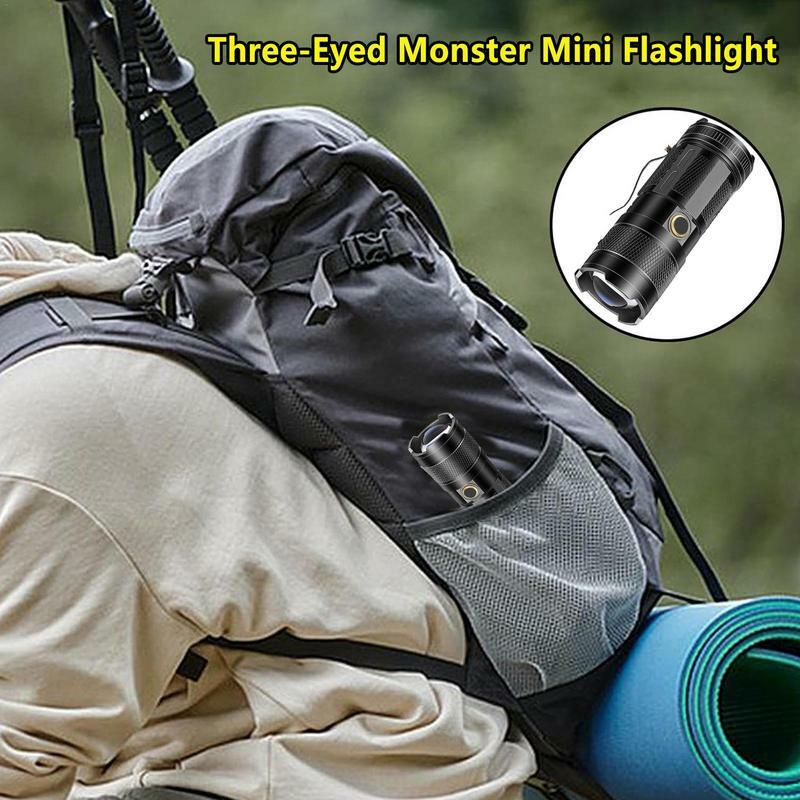 LED Flashlights High Lumens Three-Eyed Design Handheld LED Torch Waterproof Compact Drop Resistant Adjustable Brightness Mini