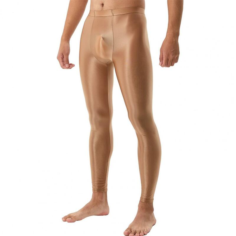 กางเกงผู้ชาย bulge POUCH นูนเข้ารูปเพรียวบางยืดหยุ่นสูงเลกกิ้งยาวเอวกลางระบายอากาศได้ดีสีทึบ