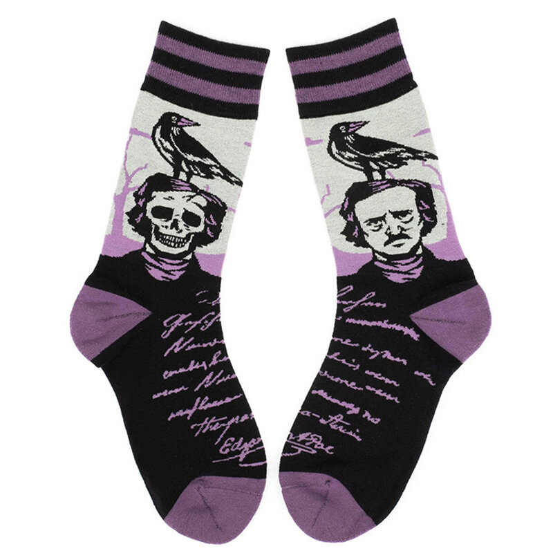 Creative Funny Retro Gothic Raven Letter Unisex Crew Socks Women Men Couple Vintage Cotton Fashion Chic Socks Gifts Wholesale