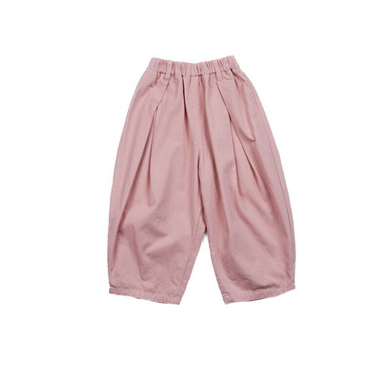 Летние однотонные повседневные брюки для девочек, легкие и тонкие детские хлопковые свободные прямые брюки