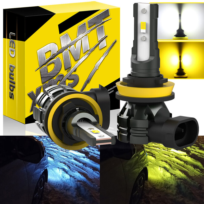 BMTxms-Luz de nevoeiro LED com Switchback, 12000LM, Canbus, H11, H16JP, H8, H10, 9005, 9145, 9006, branco, amarelo, cor dupla, lâmpada diurna