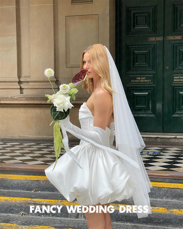 Красивое сексуальное короткое свадебное платье до колена, плотное атласное платье невесты из Саудовской Аравии с перчатками, ТРАПЕЦИЕВИДНОЕ свадебное платье