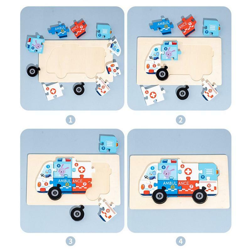 Puzzle z drewnianymi pojazdami Puzzle do chwytania ręcznego pojazdu edukacyjne Puzzle w kształcie przedszkola dla dzieci pojazd pojazd prezent dla dziecka