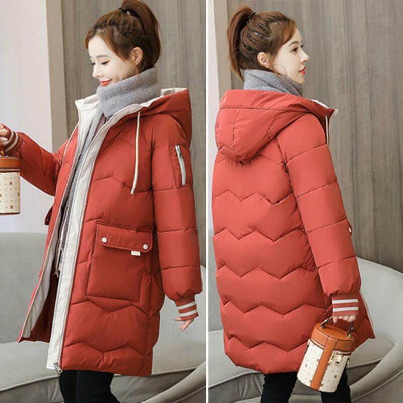 Winter Women Coat Cotton Padded Long Sleeve Hooded Overcoat Thickened Loose Zipper Mid Length Outwear Jacket Streetwear Parkas