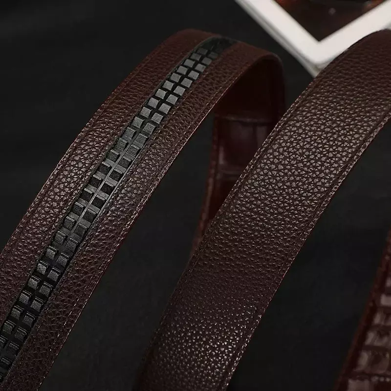 Cintura in pelle di mucca senza fibbia per uomo fibbia automatica cinturino in vita nuovo Business nero marrone maschio Jeans di alta qualità in vita 3.5CM