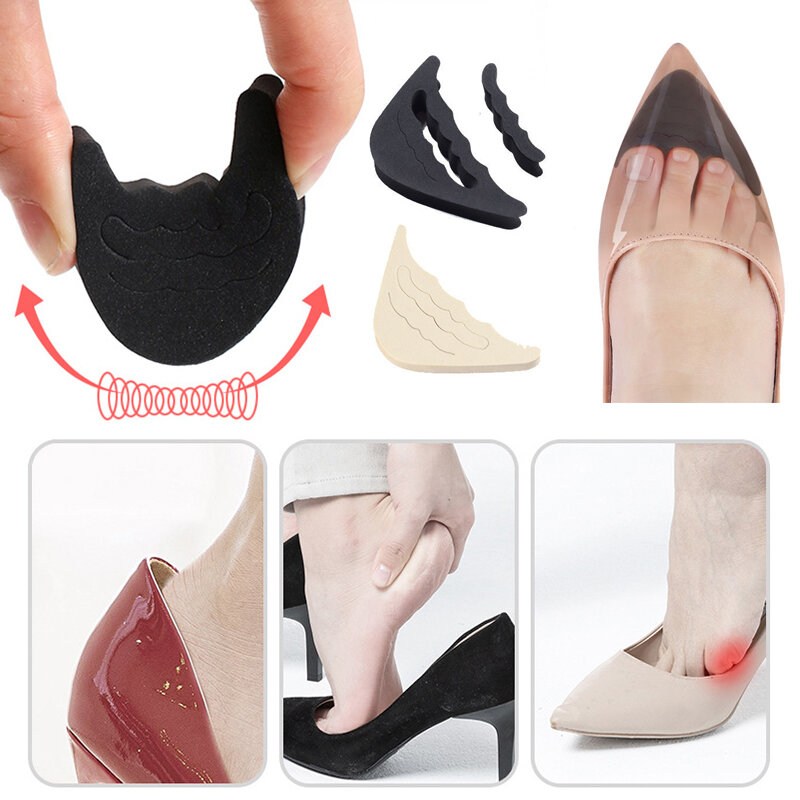 Plantillas de ajuste de talla para zapatos de mujer, cojín de relleno frontal para el dedo del pie, alivio del dolor, Protector anticaída, 4 unidades