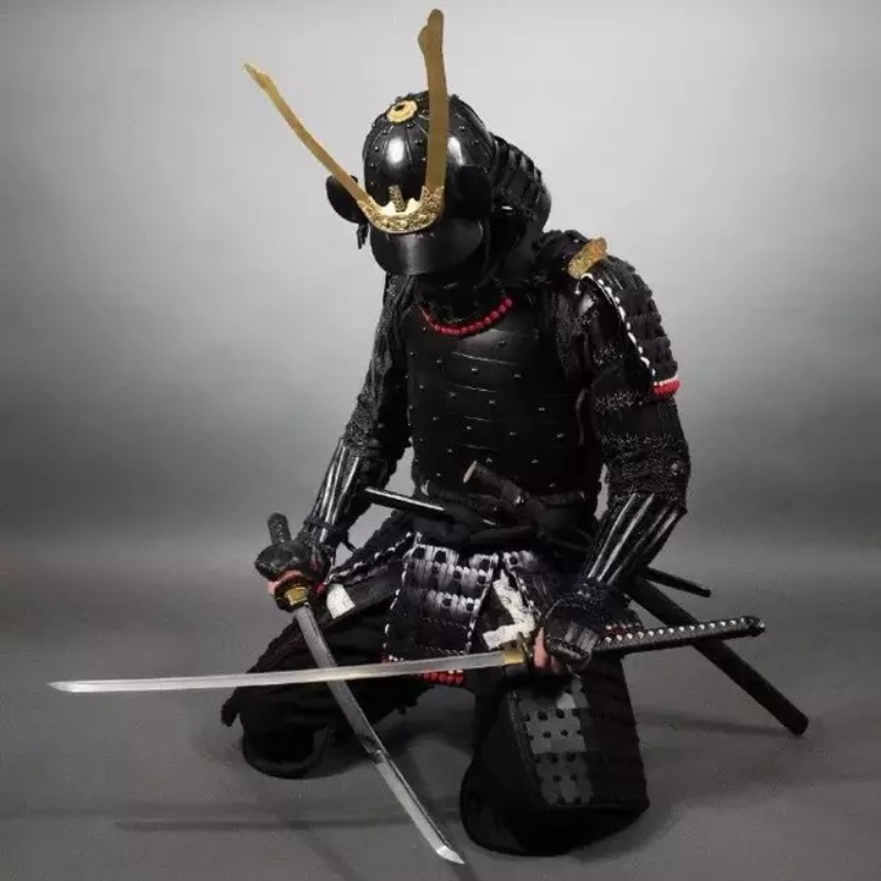 Hohe Qualität Japanischen Schwarz Samurai Rüstung Kaiser Bushi Tousei-gusoku Kaltgewalzte Stahl Japan Krieger Rüstung Helm Tragbare