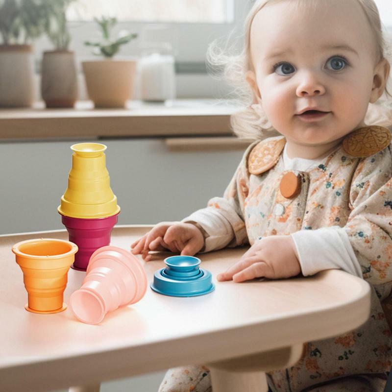 Silikonowe kubki dziecięce składane przyssawki do układania w stosy kolorowe kubek do picia dla dzieci z lat kubek do picia