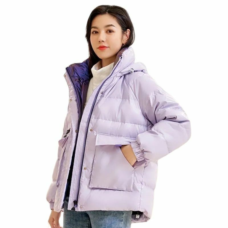 2023 New Winter New Hooded Down Coat Padded Warm Zipper Coat Ladies Loose Joker Casual Fashion Solid Color Big Pocket Overcoat