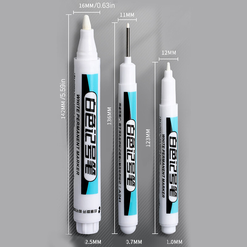White Permanent Paint Pen Set, marcador de buraco profundo, madeira, rocha, plástico, vidro, pedra, metal, lona, cerâmica, 0.7mm, 1.0mm, 2.5mm, 1Pc