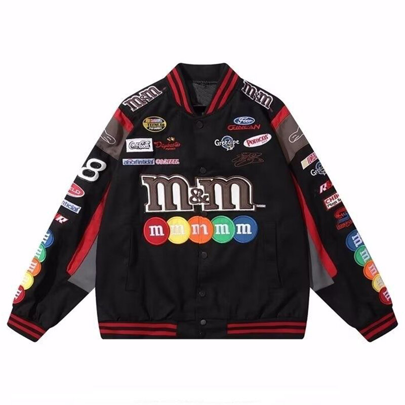 Bomber Jacket Men Women Hip Hop Embroidery Motorcycle Loose Baseball Coat Casual High Quality Street Racing Varsity Outerwear