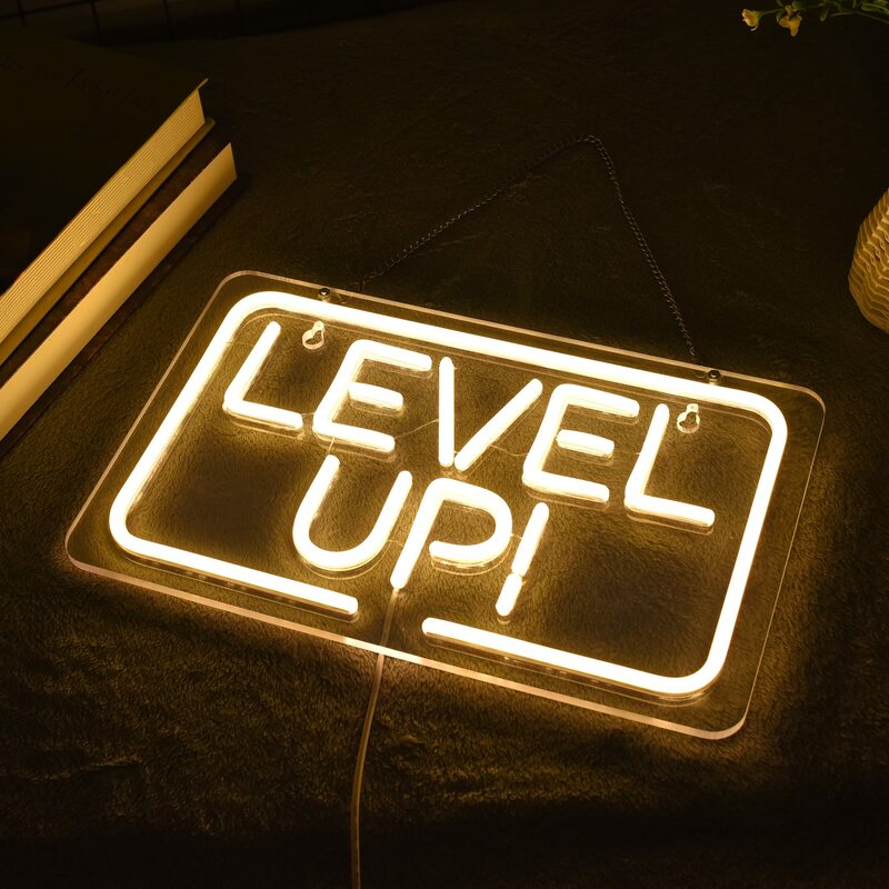 Level UP-señal de neón LED para colgar en la pared, decoración de habitación, luces de neón, letrero divertido, tienda en casa, sala de juegos, decoración de pared