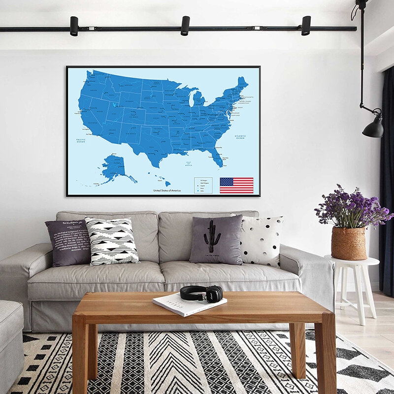 84*59cm mapa USA dekoracja ściany mapa stanów zjednoczonych Unframed plakat na płótnie obraz dekoracyjny do domu szkolne