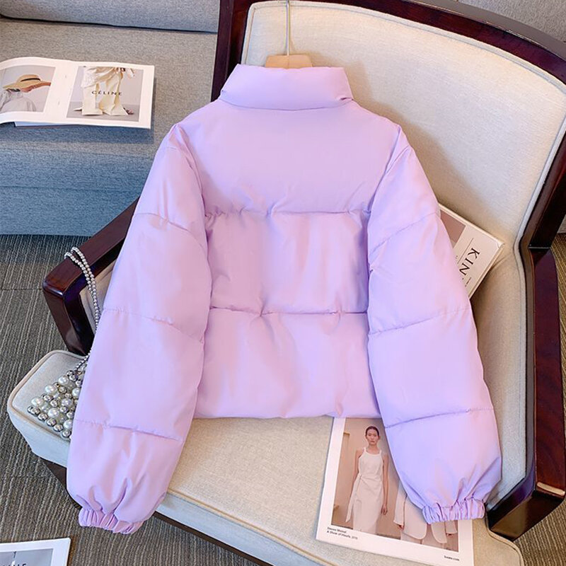 Abrigo corto de plumas para mujer, chaqueta informal de algodón con cuello levantado, Parkas de gran tamaño, novedad de 2023
